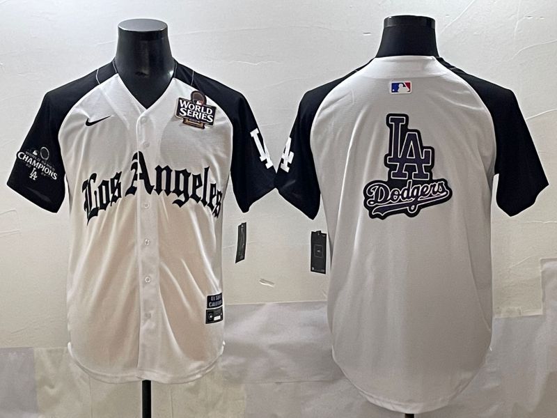 Men 2025 Los Angeles Dodgers Blank White black Five generations Joint Name Nike MLB Jersey style 52623